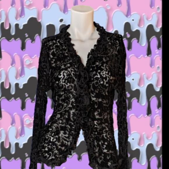 Caelian Tops - CAELIAN Velvet lace semi sheer shirt
